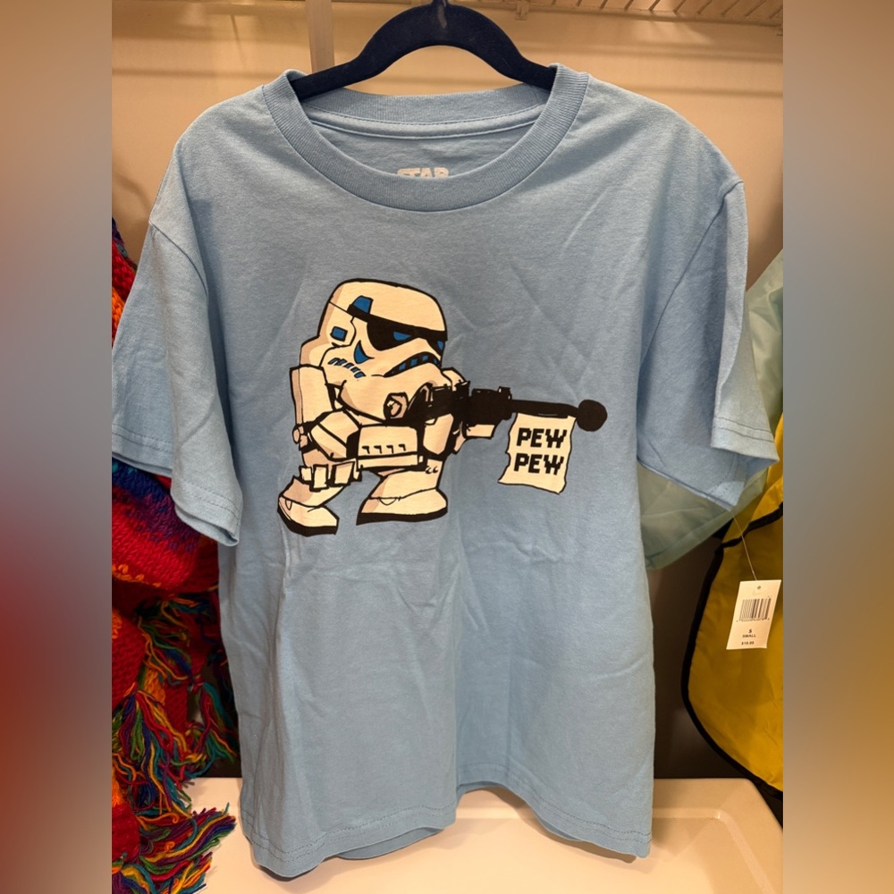 Disney Star Wars Stormtrooper T-Shirt  Small Blue Pew-Pew size S